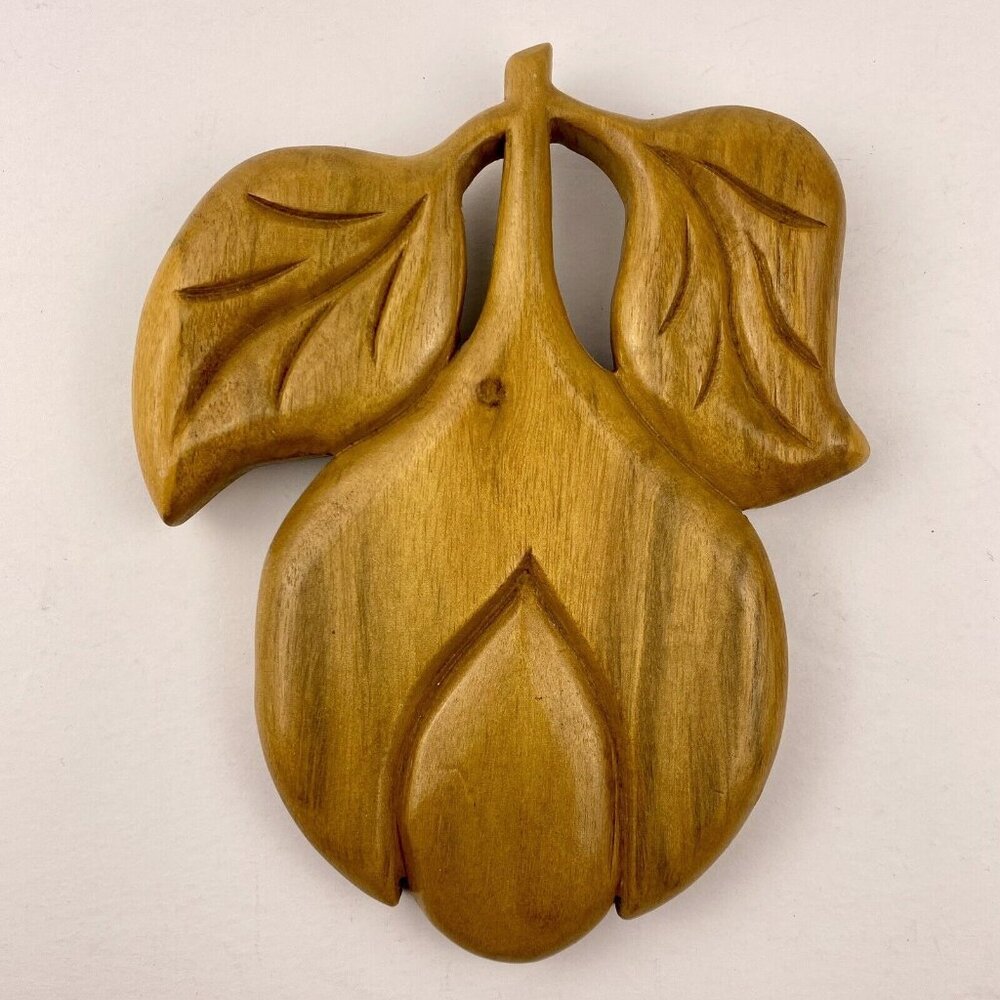 Wood carving wall art, vintage MCM fruit floral kitchen wall art, handcrafted